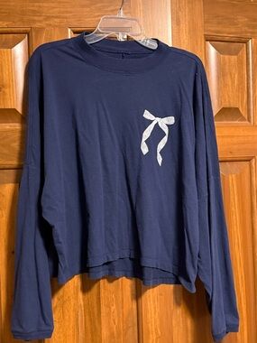 Aerie Long Sleeve Boxy Tee with White Bow
